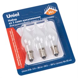 IL-CW16-FR-03/E10/34V SET3 BLISTER Лампа накаливания для новогодней горки на 7 ламп, 3Вт, матовая. 34V. Набор из 3шт. в блистере. ТМ Uniel UL-00010987 - фото 71777