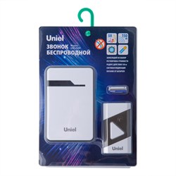 UDB-016W-R1T1-38S-150M-WH/BL Звонок беспроводной. Радиус действия 150м. Белый с черным. ТМ Uniel UL-00011371 - фото 72892