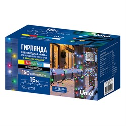 ULD-S1500-150/TBK MT2 IP44 Гирлянда светодиодная с эффектом мерцания, 15м. Соединяемая. 150 светодиодов. Красный, желтый, зеленый, синий и белый свет. Провод черный. ТМ Uniel UL-00014221 - фото 73273