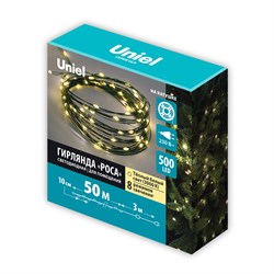 ULD-S5000-500/DGA WW IP20 DEW Гирлянда светодиодная "Роса", 50м. 500 светодиодов. Теплый белый свет. Провод зеленый. ТМ Uniel UL-00014177 - фото 73284