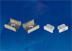 UFE-N12 SILVER A POLYBAG Набор аксессуаров для алюминиевого профиля. Крепежные скобы (4 шт., сталь) и заглушки (4 шт., пластик). Цвет серебро. ТМ Uniel UL-00004060 - фото 73324