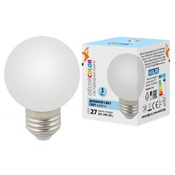 LED-G60-3W/6000K/E27/FR/С Лампа декоративная светодиодная. Форма "шар", матовая. Дневной свет (6000K). Картон. ТМ Volpe. UL-00006956 - фото 73492