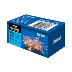 ULD-S0250-020/STA WARM WHITE IP20 Гирлянда светодиодная, 2,5м. 20 светодиодов. Теплый белый свет. Провод прозрачный. ТМ Uniel UL-00007191 - фото 73833