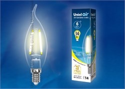 LED-CW35-6W/WW/E14/CL GLA01TR Лампа светодиодная. Форма "свеча на ветру", прозрачная. Серия Air. Теплый белый свет (3000K). Картон. ТМ Uniel UL-00002199 - фото 74148