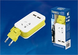 S-CT1-1,5U WHITE/GREEN LM Удлинитель серии Travel, шнур 1,5м., 1 гнездо, б/з, 2USB*1,1A. Белый с салатовым. ТМ Uniel. UL-00003429 - фото 74234