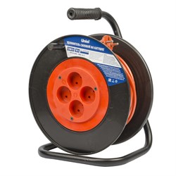 УС-4-40 /UCK-4N/2x1,00/40M/S ORANGE/BLACK Удлинитель силовой на пластиковой катушке, б/з, 4 гнезда, 40м (ПВС 2х1), 10A. Оранжевый/черный. TМ Uniel UL-00014543 - фото 98028