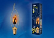 IL-N-CW35-3/RED-FLAME/E14/CL Лампа декоративная с типом свечения "эффект пламени". Форма «свеча на ветру», прозрачная. Картон. ТМ Uniel. UL-00002982