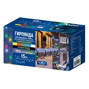 ULD-S1500-150/TBK MT2 IP44 Гирлянда светодиодная с эффектом мерцания, 15м. Соединяемая. 150 светодиодов. Красный, желтый, зеленый, синий и белый свет. Провод черный. ТМ Uniel UL-00014221