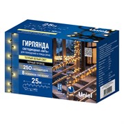 ULD-S2500-250/DBA/RC WW IP44 Гирлянда светодиодная, 25м. 250 светодиодов. Теплый белый свет. Пульт ДУ (в/к). Провод черный. ТМ Uniel UL-00014206