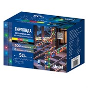 ULD-S5000-500/DBA/RC MT IP44 Гирлянда светодиодная, 50м. 500 светодиодов. Красный, желтый, синий, зеленый свет. Пульт ДУ (в/к). Провод черный. ТМ Uniel UL-00014210