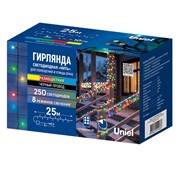 ULD-S2500-250/DBA/RC MT IP44 Гирлянда светодиодная, 25м. 250 светодиодов. Красный, желтый, синий, зеленый свет. Пульт ДУ (в/к). Провод черный. ТМ Uniel UL-00014207