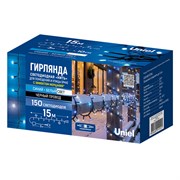 ULD-S1500-150/TBK BL-WH IP44 Гирлянда светодиодная с эффектом мерцания, 15м. Соединяемая. 150 светодиодов. Синий и белый свет. Провод черный. ТМ Uniel UL-00014222