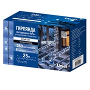 ULD-S2500-250/DBA/RC WH IP44 Гирлянда светодиодная, 25м. 250 светодиодов. Белый свет. Пульт ДУ (в/к). Провод черный. ТМ Uniel UL-00014208