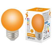 LED-G45-1W/ORANGE/E27/FR/С Лампа декоративная светодиодная. Форма "шар", матовая. Цвет оранжевый. Картон. ТМ Volpe. UL-00005650