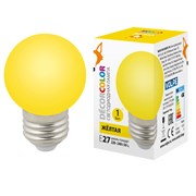 LED-G45-1W/YELLOW/E27/FR/С Лампа декоративная светодиодная. Форма "шар", матовая. Цвет желтый. Картон. ТМ Volpe. UL-00005649