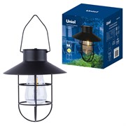 USL-S-280/PT200 VINTAGE LANTERN Садовый светильник на солнечной батарее «Винтажный фонарь». Подвесной. 1 филаментная лампа. Теплый белый свет. 1*ААА Ni-Mh аккумулятор в/к. IP44. TM Uniel UL-00012699