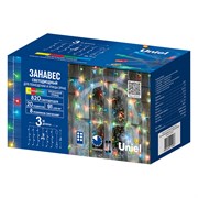 ULD-C3030-820/DTA/RC MT IP44 Занавес светодиодный, 3х3м. 820 светодиодов. Красный, желтый, зеленый, синий свет. Пульт ДУ (в/к). Провод прозрачный. TM Uniel UL-00014199